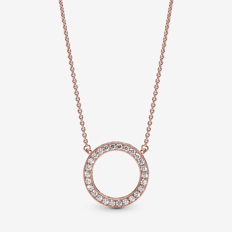 Rose Gold Plated Pandora Circle of Sparkle Chain Necklaces | EQHG71930