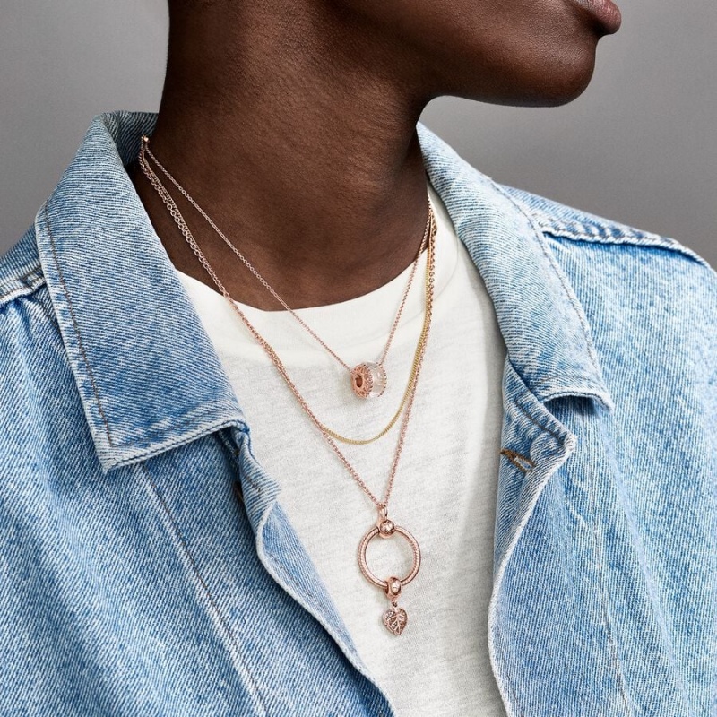 Rose Gold Plated Pandora Classic Cable Chain Necklaces | XJKH63520