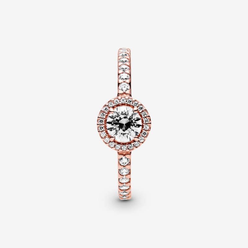 Rose Gold Plated Pandora Classic Sparkle Halo Halo & Solitaire Rings | MCYX37158