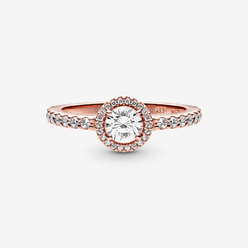 Rose Gold Plated Pandora Classic Sparkle Halo Halo & Solitaire Rings | MCYX37158