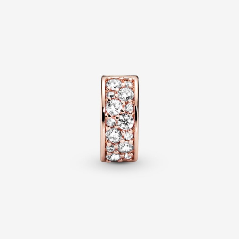 Rose Gold Plated Pandora Clear Pavé Clip Clips | KXWN51479