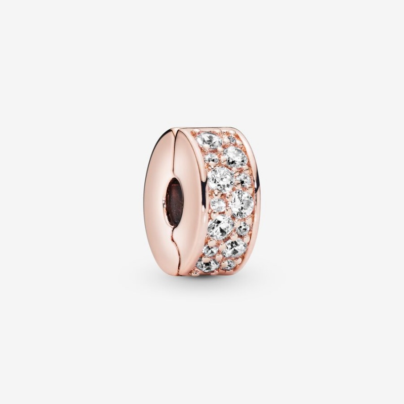 Rose Gold Plated Pandora Clear Pavé Clip Clips | KXWN51479