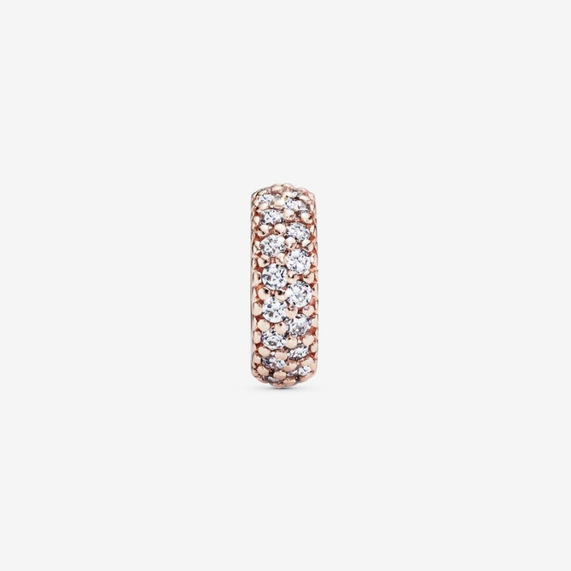 Rose Gold Plated Pandora Clear Sparkle Spacer Spacer Charms | OZFW38625