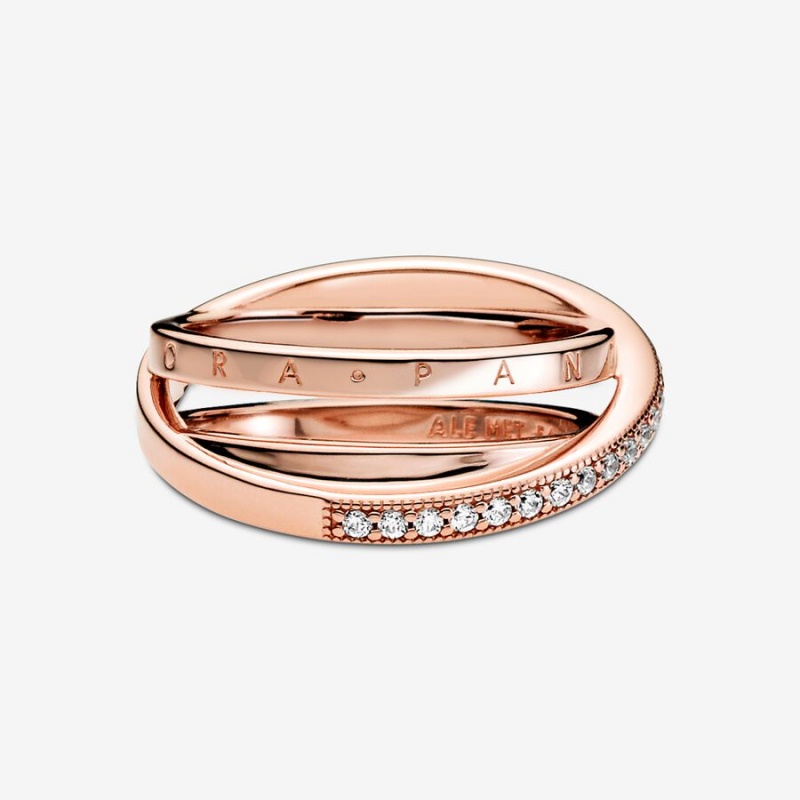 Rose Gold Plated Pandora Crossover Pavé Triple Band Rings | GNXC72693