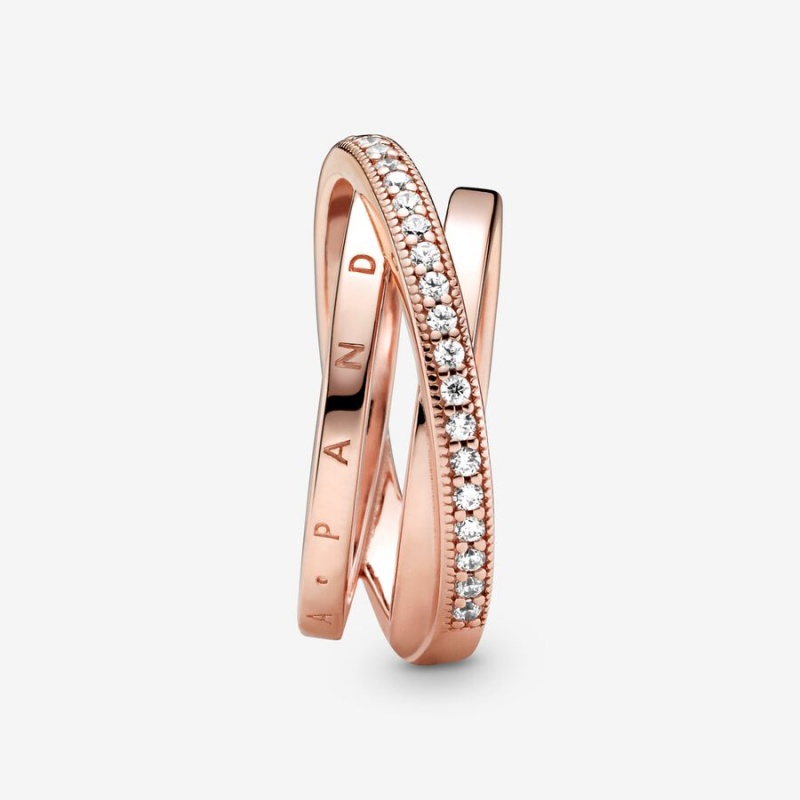 Rose Gold Plated Pandora Crossover Pavé Triple Band Rings | GNXC72693