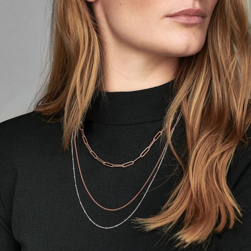 Rose Gold Plated Pandora Curb Chain Necklaces | LWAE80596