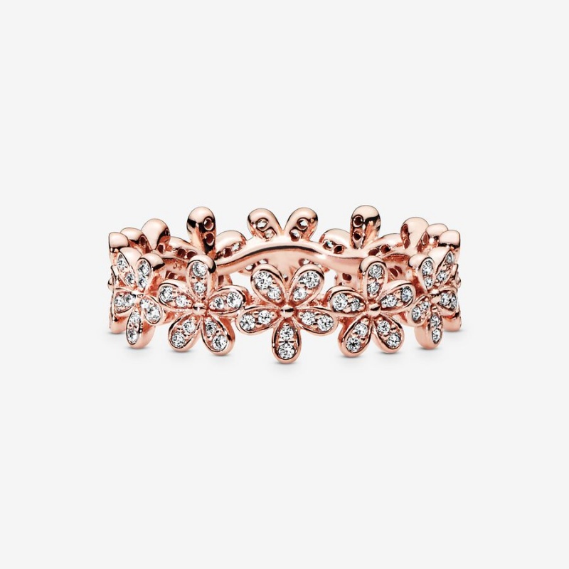 Rose Gold Plated Pandora Daisy Flower Band Rings | HMFN58326