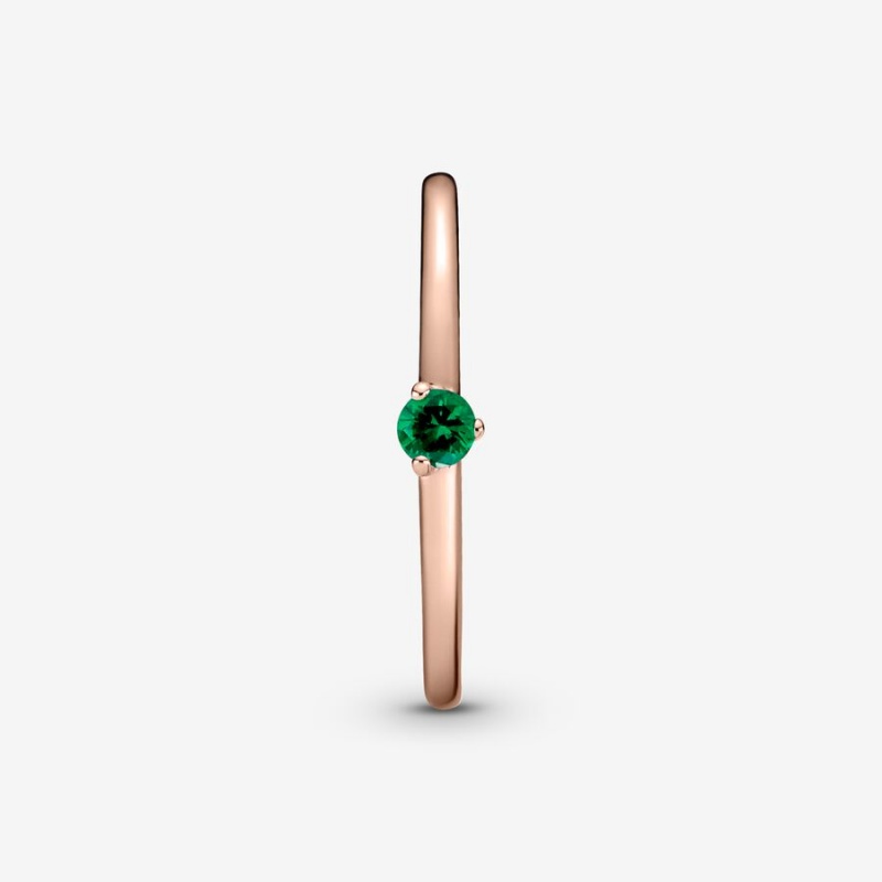 Rose Gold Plated Pandora Green Solitaire Halo & Solitaire Rings | GZDA38675