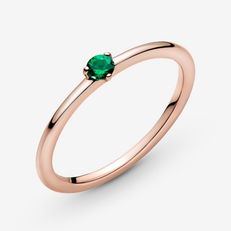 Rose Gold Plated Pandora Green Solitaire Halo & Solitaire Rings | GZDA38675