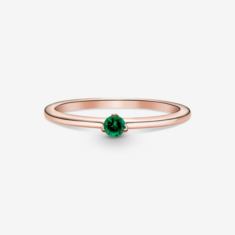 Rose Gold Plated Pandora Green Solitaire Halo & Solitaire Rings | GZDA38675