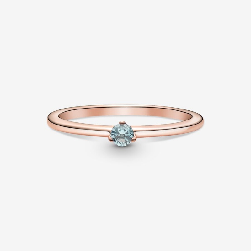 Rose Gold Plated Pandora Light Blue Solitaire Halo & Solitaire Rings | IBFR54283