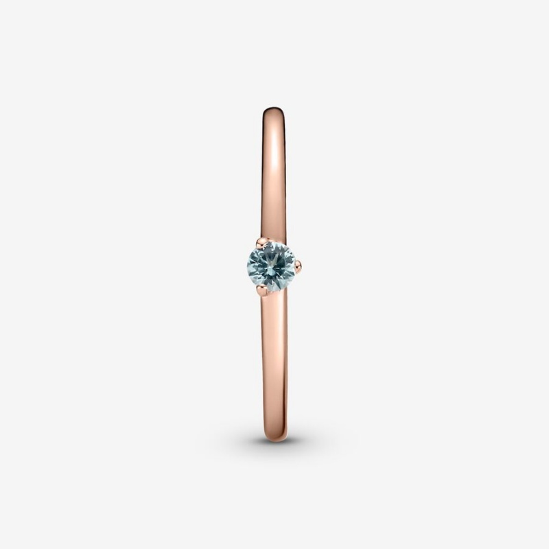 Rose Gold Plated Pandora Light Blue Solitaire Halo & Solitaire Rings | IBFR54283