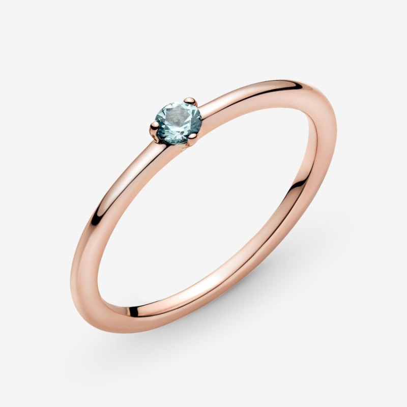 Rose Gold Plated Pandora Light Blue Solitaire Halo & Solitaire Rings | IBFR54283