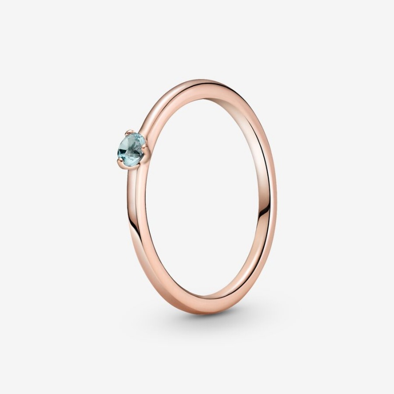 Rose Gold Plated Pandora Light Blue Solitaire Halo & Solitaire Rings | IBFR54283