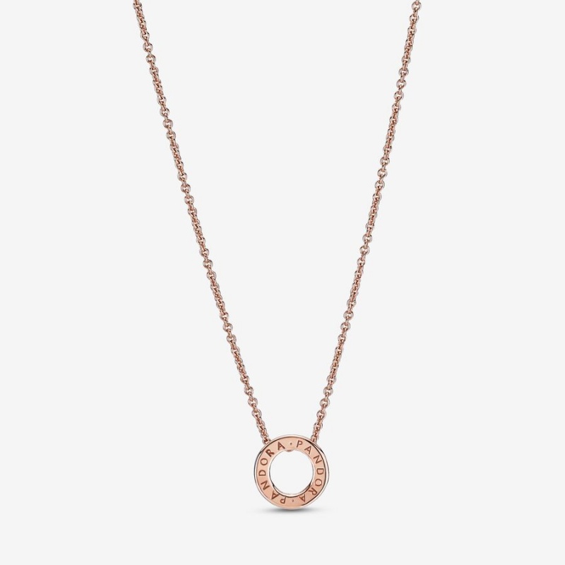 Rose Gold Plated Pandora Logo Pavé Circle Collier Pendant Necklaces | WMQO05423