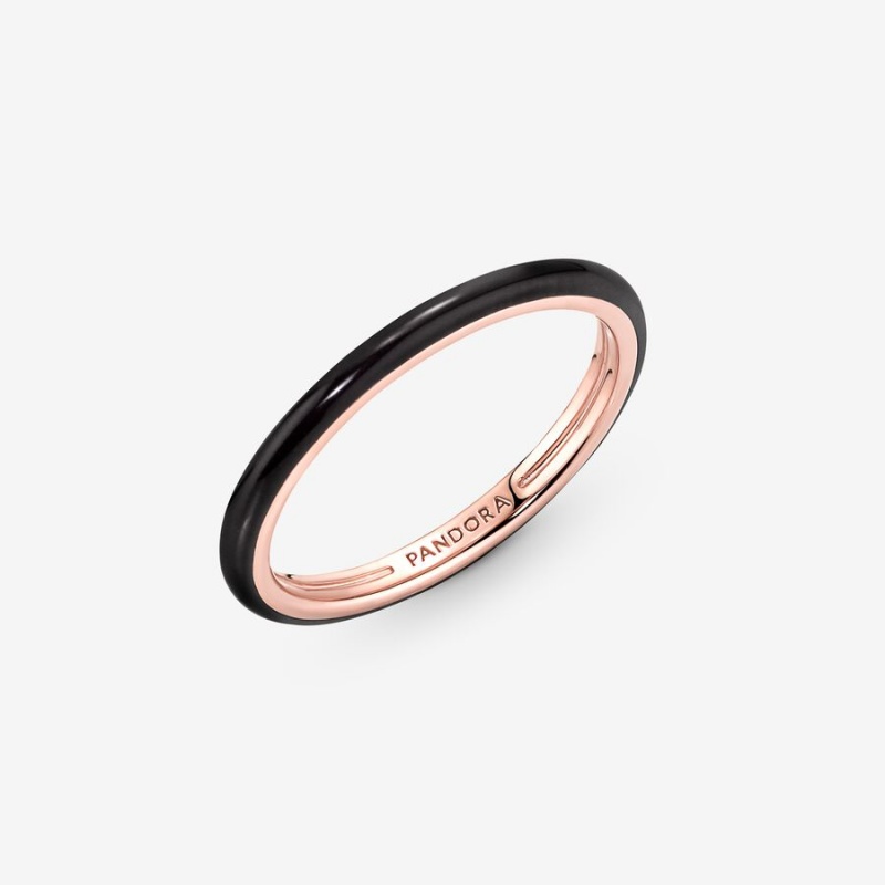 Rose Gold Plated Pandora ME Black Enamel Stackable Rings | PTNI32751