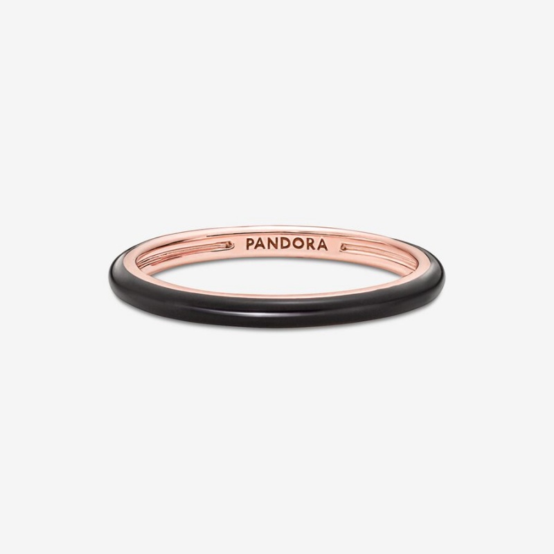 Rose Gold Plated Pandora ME Black Enamel Stackable Rings | PTNI32751