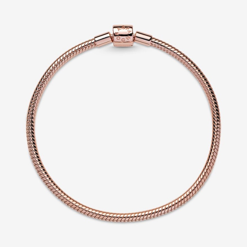 Rose Gold Plated Pandora Moments Barrel Clasp Snake Chain Bracelets | DPWB43589