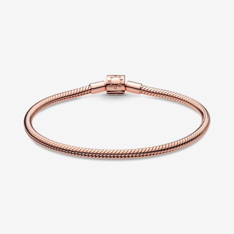 Rose Gold Plated Pandora Moments Barrel Clasp Snake Chain Bracelets | DPWB43589