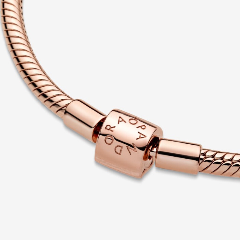 Rose Gold Plated Pandora Moments Barrel Clasp Snake Chain Bracelets | DPWB43589