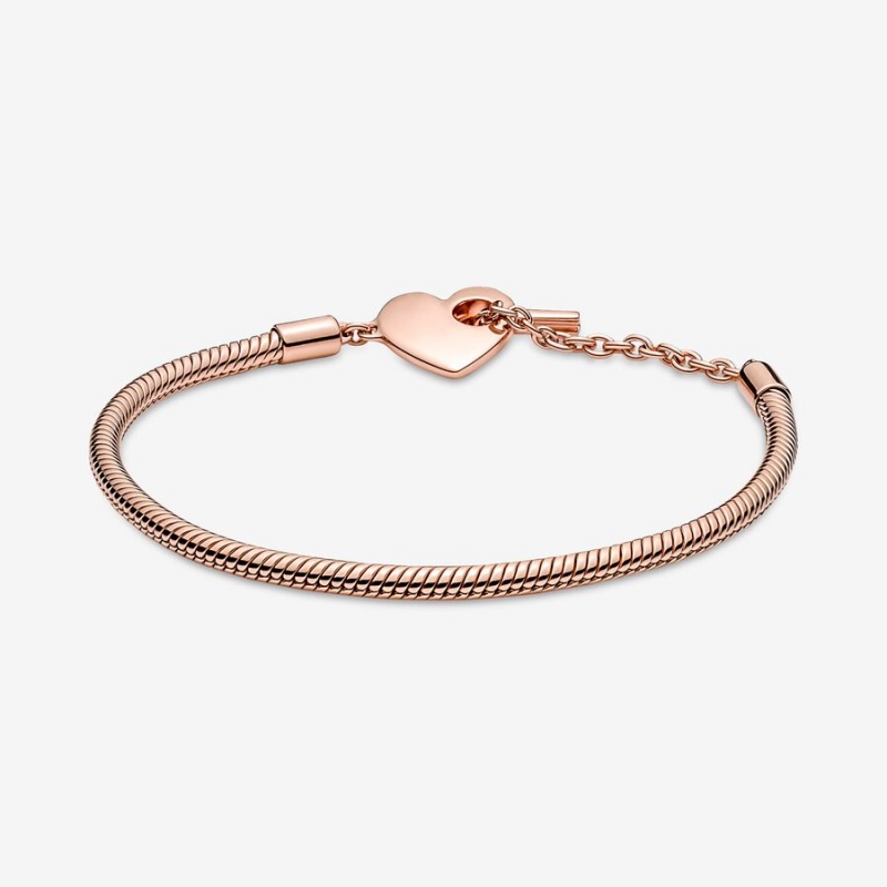 Rose Gold Plated Pandora Moments Heart T-Bar Snake Charm Holders | YSDA24768