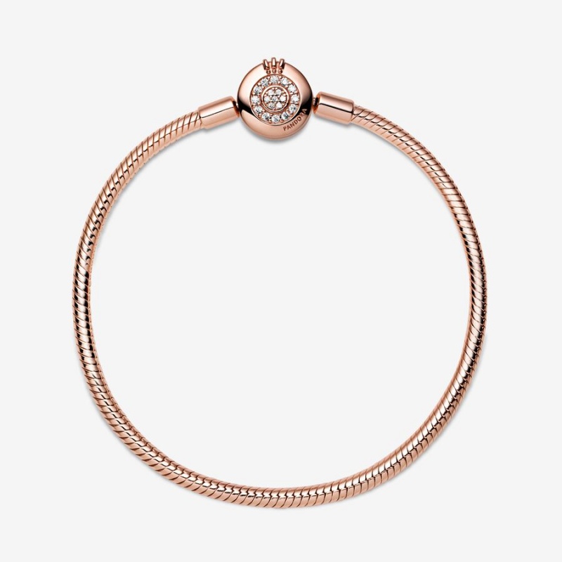 Rose Gold Plated Pandora Moments Sparkling Crown O Snake Charm Holders | UHNO70698