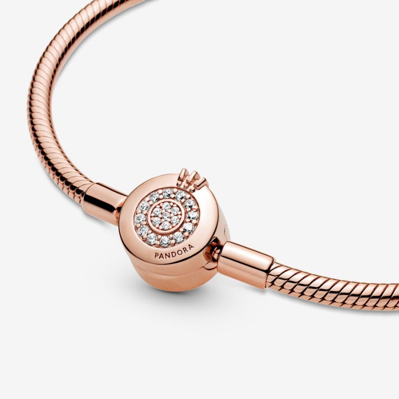 Rose Gold Plated Pandora Moments Sparkling Crown O Snake Charm Holders | UHNO70698