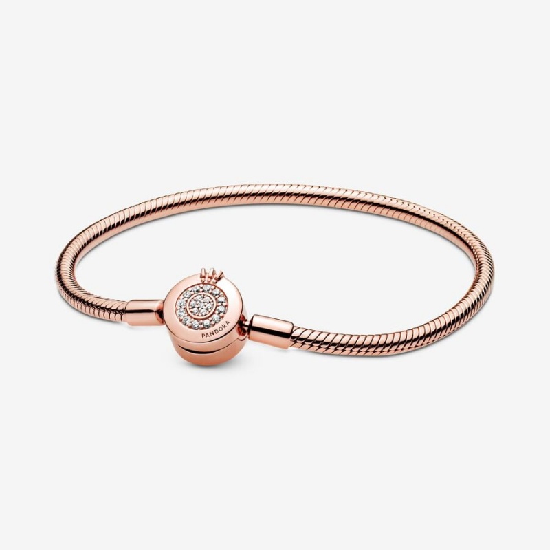 Rose Gold Plated Pandora Moments Sparkling Crown O Snake Chain Bracelets | LVJB71295