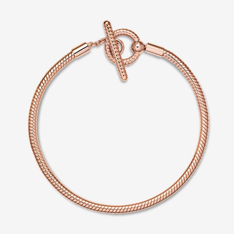 Rose Gold Plated Pandora Moments T-Bar Snake Charm Bracelets | NZVS68021