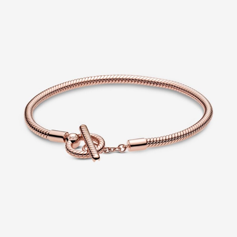 Rose Gold Plated Pandora Moments T-Bar Snake Charm Holders | NLIG04375