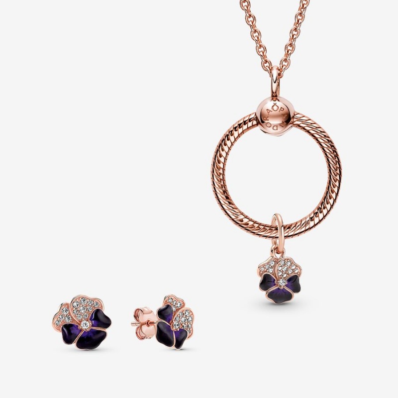 Rose Gold Plated Pandora Necklace & Earring Sets | XPUA92510