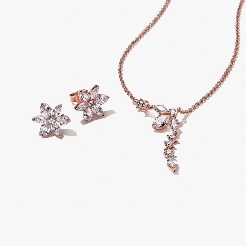 Rose Gold Plated Pandora Necklace & Earring Sets | QKET72065