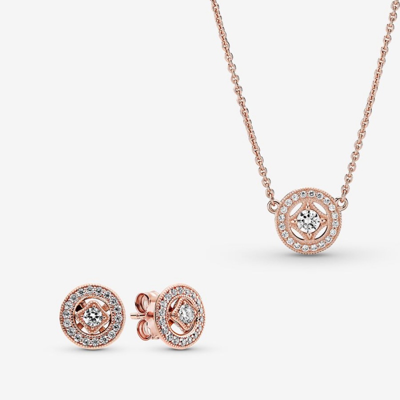 Rose Gold Plated Pandora Necklace & Earring Sets | LYQX48512