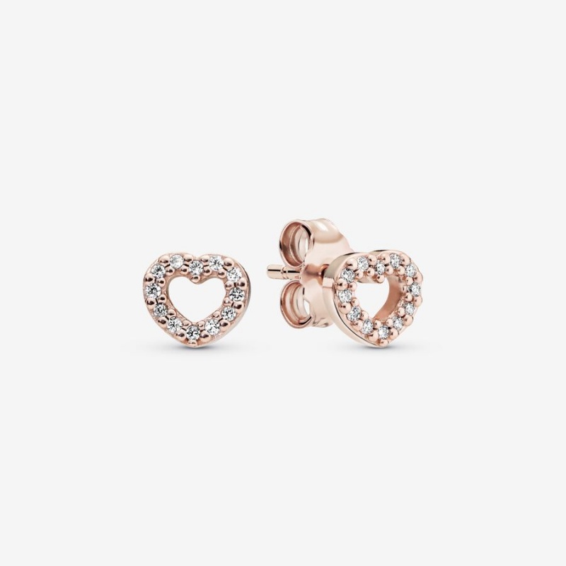 Rose Gold Plated Pandora Open Hearts Stud Earrings | EYHT72463