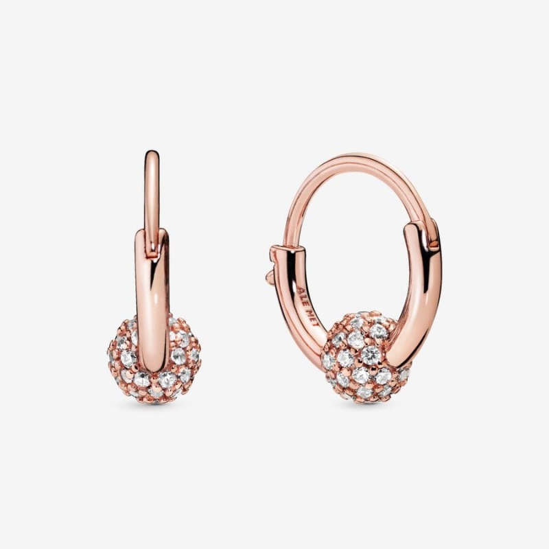 Rose Gold Plated Pandora Pavé Bead Hoop Earrings | PLFN81746