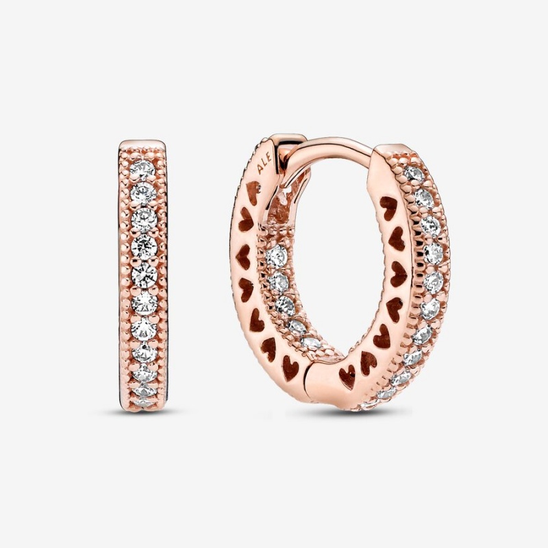 Rose Gold Plated Pandora Pavé Heart Hoop Earrings | WNRO50472