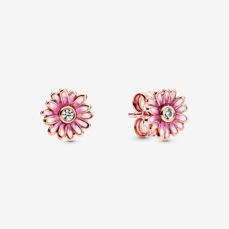 Rose Gold Plated Pandora Pink Daisy Flowers Stud Earrings | ZEFI25974