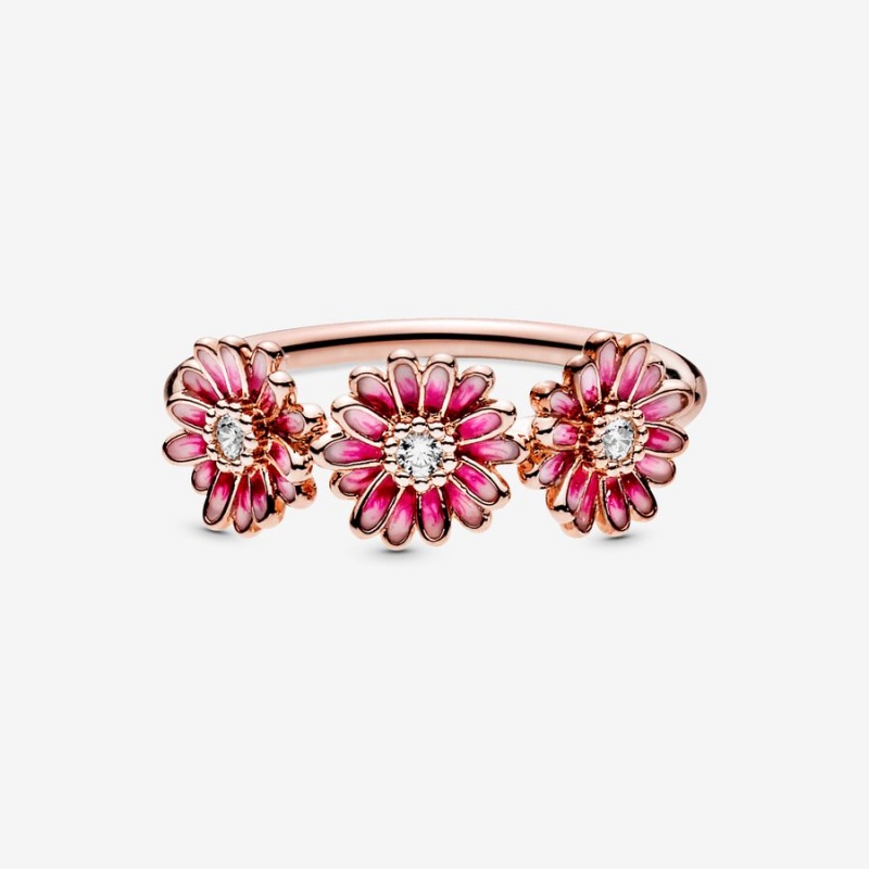 Rose Gold Plated Pandora Pink Daisy Flower Trio Statement Rings | MVWX07425