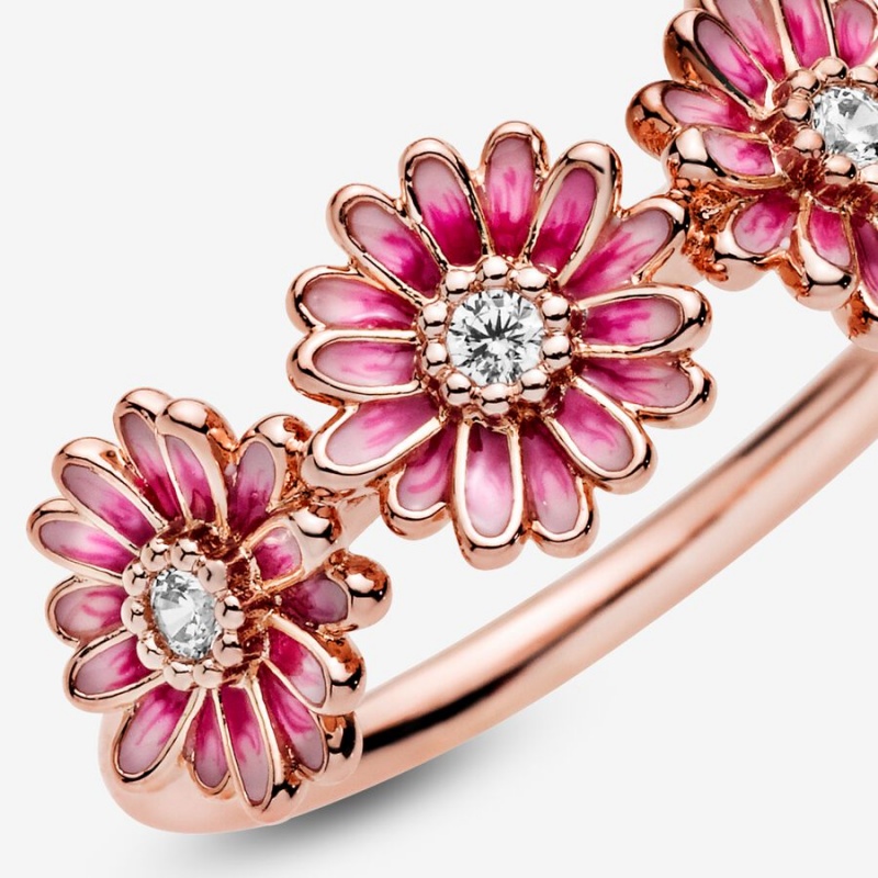 Rose Gold Plated Pandora Pink Daisy Flower Trio Statement Rings | MVWX07425