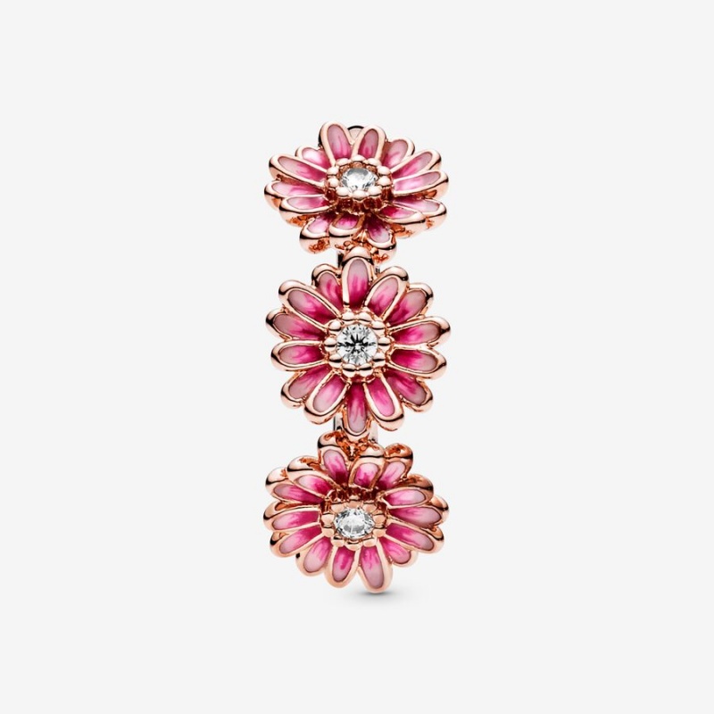 Rose Gold Plated Pandora Pink Daisy Flower Trio Statement Rings | MVWX07425