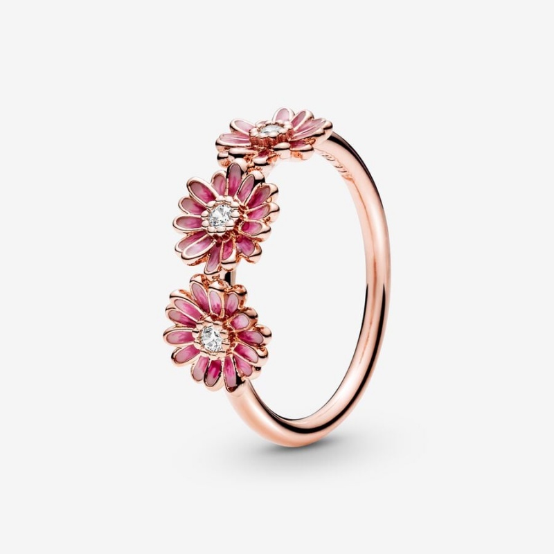 Rose Gold Plated Pandora Pink Daisy Flower Trio Statement Rings | MVWX07425