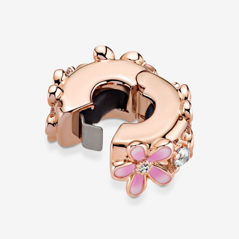 Rose Gold Plated Pandora Pink Daisy Spacer Clip Clips | IEYO83196