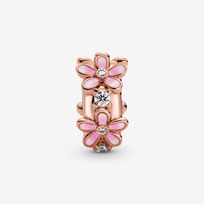 Rose Gold Plated Pandora Pink Daisy Spacer Clip Clips | IEYO83196