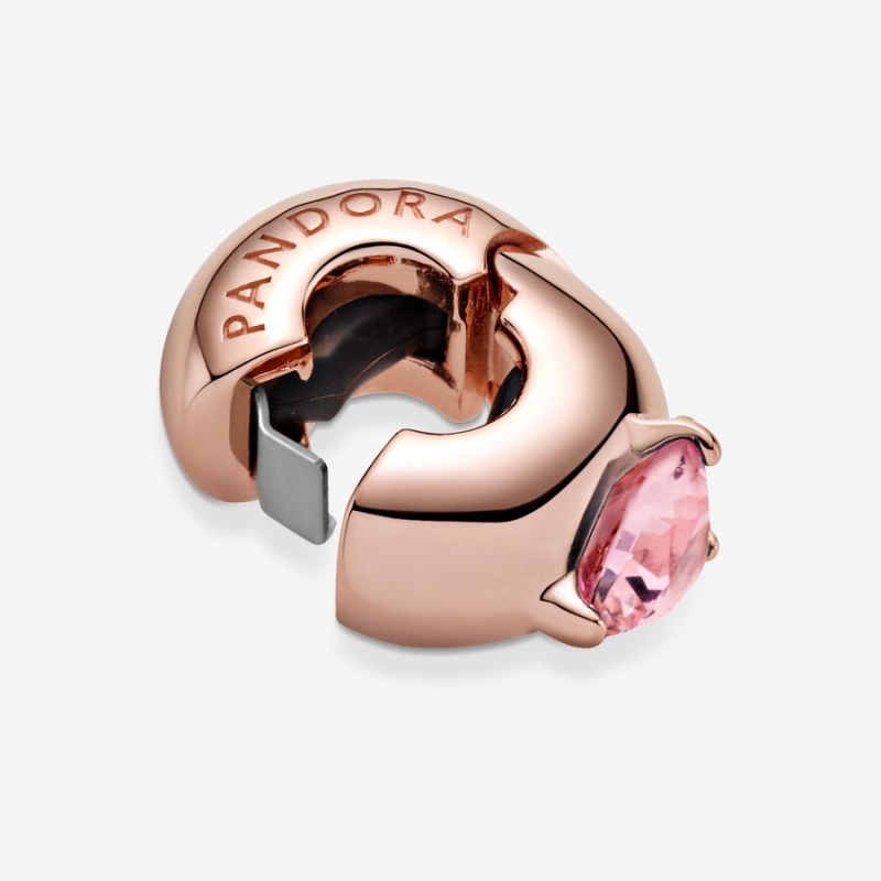 Rose Gold Plated Pandora Pink Heart Solitaire Clip Clips | YZER96825