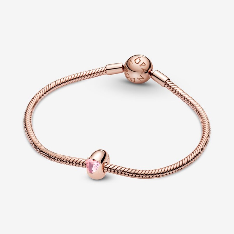 Rose Gold Plated Pandora Pink Heart Solitaire Clip Clips | YZER96825