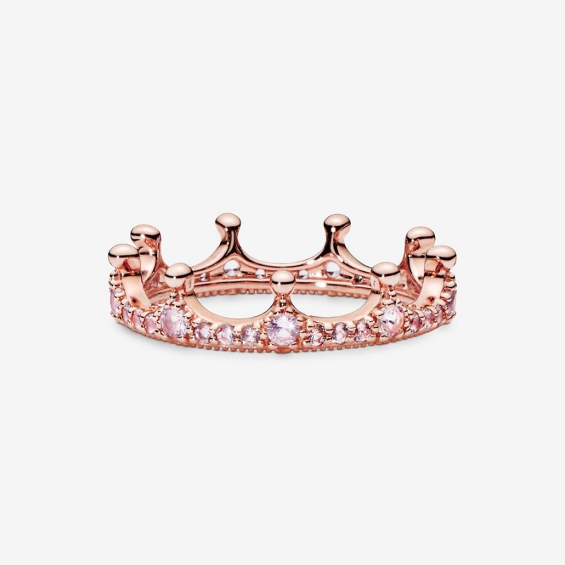 Rose Gold Plated Pandora Pink Sparkling Crown Stackable Rings | IMUL30582