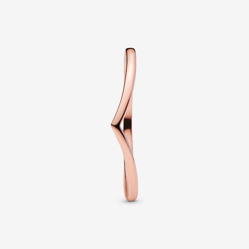 Rose Gold Plated Pandora Polished Wishbone Stackable Rings | DLXY46187