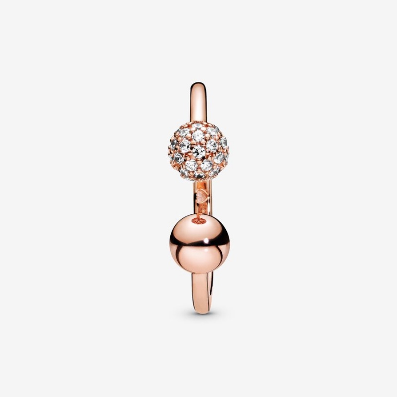 Rose Gold Plated Pandora Polished & Pavé Bead Open Statement Rings | WLKS25497