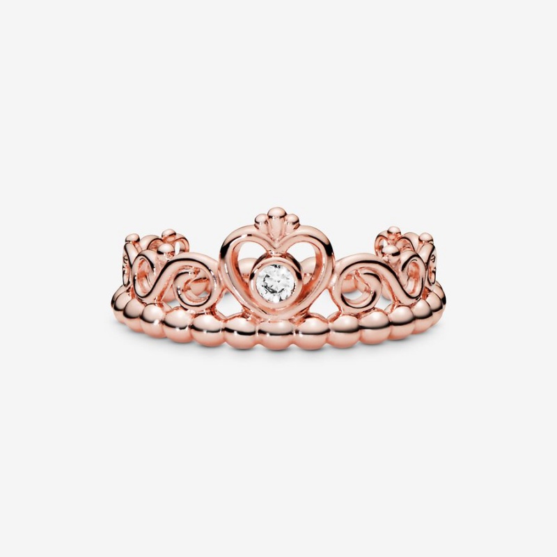 Rose Gold Plated Pandora Princess Tiara Crown Heart & Promise Rings | SCJV86472