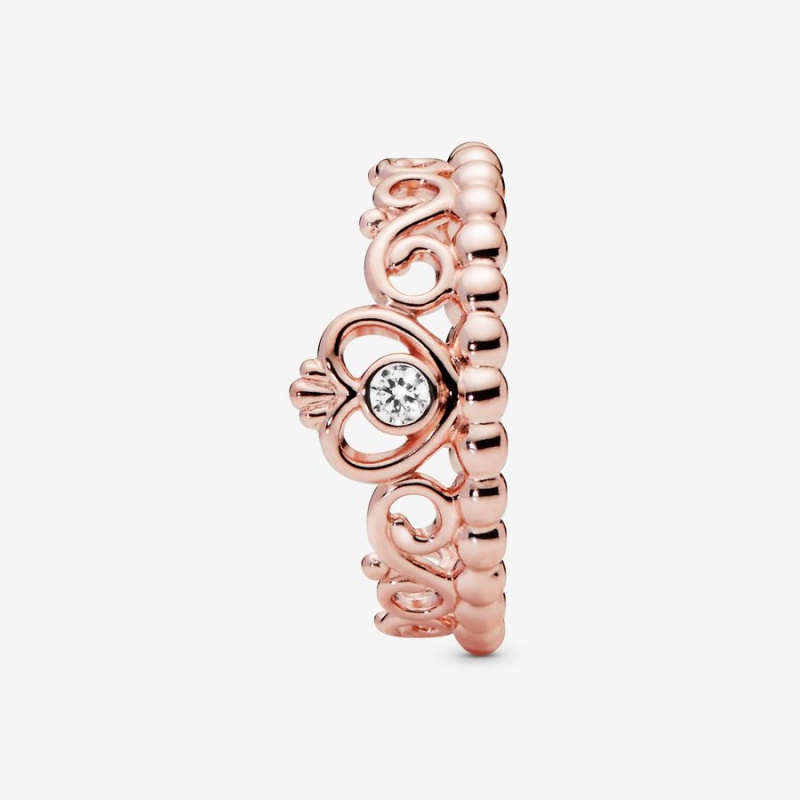 Rose Gold Plated Pandora Princess Tiara Crown Heart & Promise Rings | SCJV86472